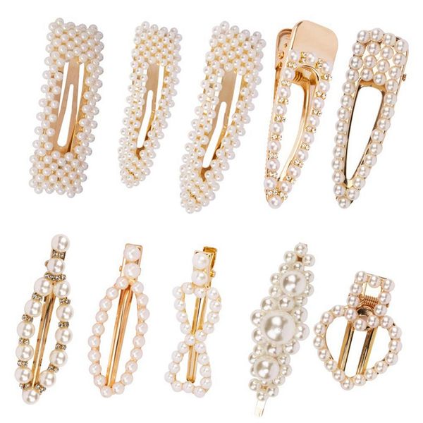 

10 pcs pearl hair clips hair pins for women young ladies decorative handmade artificial pearl barrettes hairpins wedding br, Golden;white