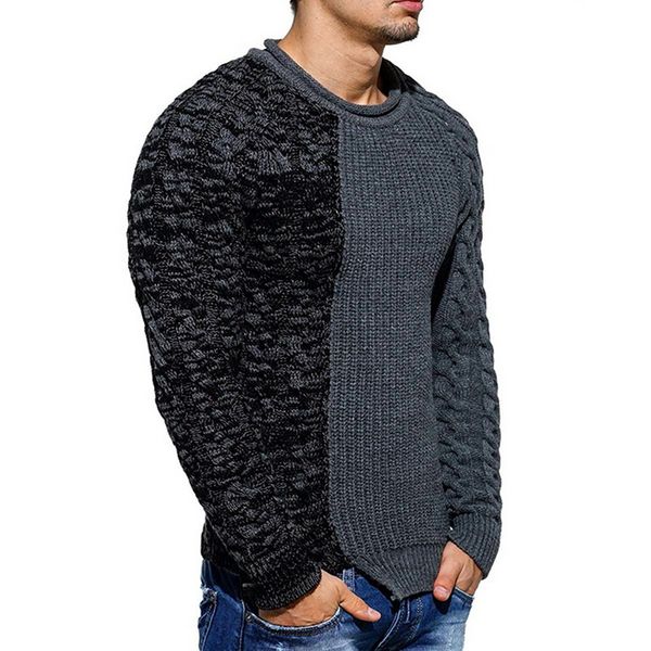 

2019 new autumn winter sweater solid slim men long sleeve o-neck patchwork knitted sweaters streetwear casual men pullovers, White;black
