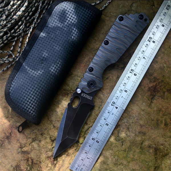 Ножи Strider SMF D2, клинок Tanto с каменной полировкой, текстура пламени, титановая ручка с титановым зажимом, тактические карманные складные ножи