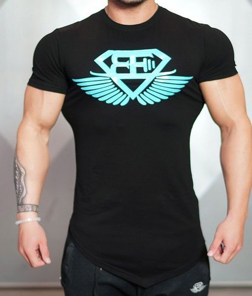 

zogaa 2019 мужская мышечная футболка с коротким рукавом бодибилдинг фитнес мужчины топы мужская мышечная футболка тренировки тренажерный зал, White;black