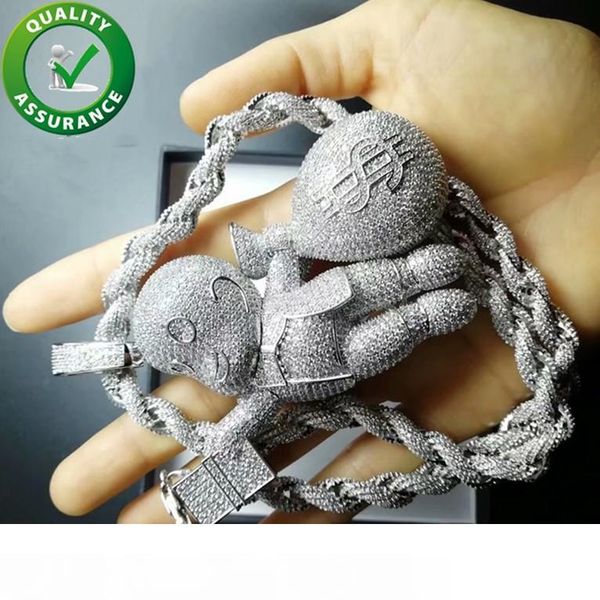 

хип-хоп ювелирные изделия дизайнер ожерелье обледенелые мужские алмазные цепи кулон роскошные побрякушки марио подвески рэпер заявление ожер, Silver