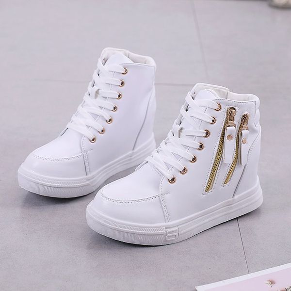 

women's leather casual shoes height increasing ankle boots wedge boots heels hidden shoes platform sneakers chaussure femme, Black