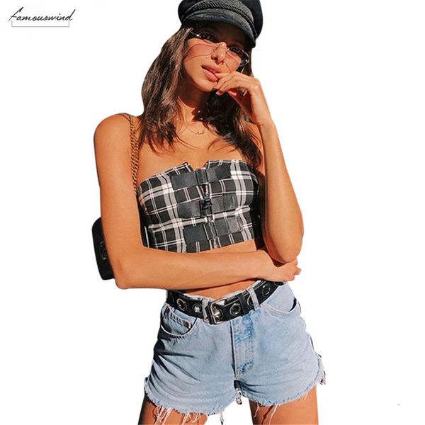 

new arrived classic tank short sleeveless strapless casual brandy melville buckles plaid women adress, White