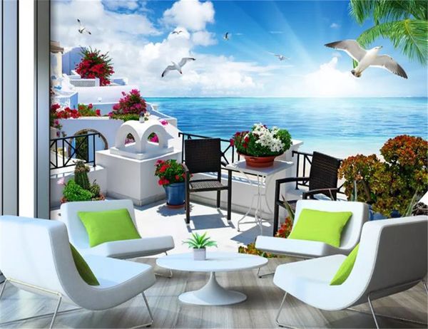 

3d обои гостиная греция эгейское море красивый вид на море 3d крытый телевизор фон отделка стен настенные обои