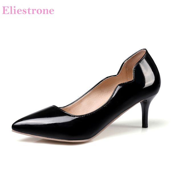 

red apricot women glossy formal pumps high heels lady office dress shoes kp88-1 plus big small size 11 30 43 48, Black