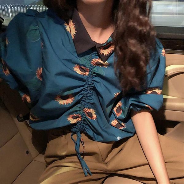 

vintage laced sunflower print shirt, White