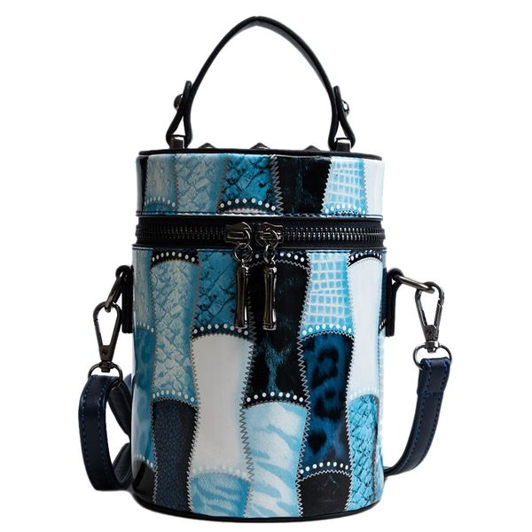 

fggs-new style cylinder bag women diagonal cross bucket bag personalized print shoulder evening clutch bags barrel-shaped ba
