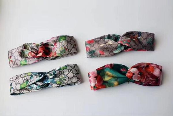 

designer 100% silk cross headband elastic hair bands scarf for women girl retro floral bird flower turban headwraps gifts, Slivery;white