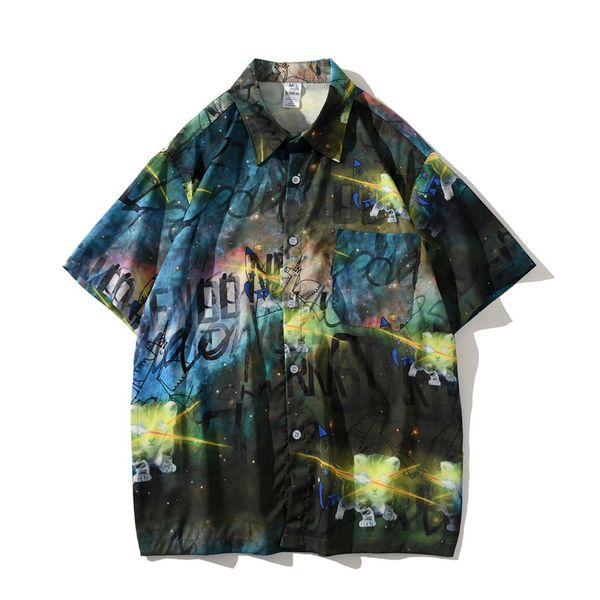 

men's short sleeved shirts for men and women the milky way stars printed hawaii beach summer mens shirt short sleeve, White;black