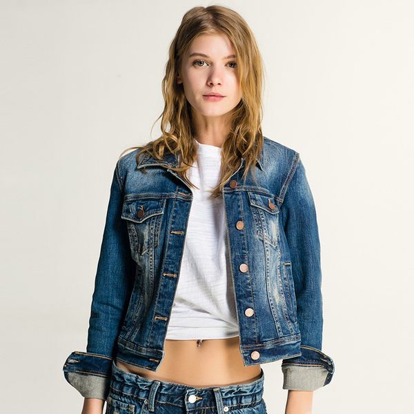 

denim crop jeans jacket women plus size blue casual basic spring autumn short jeans jacket women summer ladies slim casual coats, Black;brown