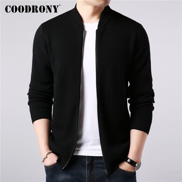 

coodrony brand sweater coat men clothes 2019 new arrivals autumn winter thick warm zipper coats cashmere wool cardigan men 91089, White;black