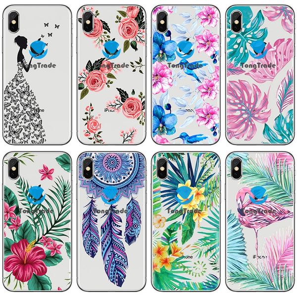 

tongtrade] soft silicone tpu case for iphone 8 7 6s 5s x xs 11 pro max plus samsung s9 note 10 9 8 pro floral tropical leaf flamingo case