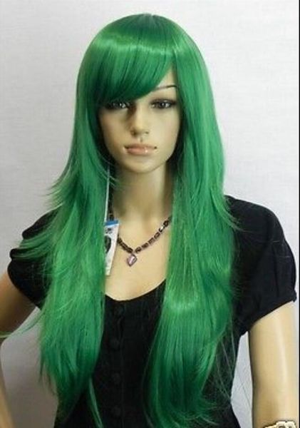 

wig cosplay green long straight women's hair wig, Black;brown