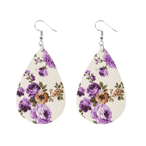 

leather small floral water drop dangle statement earring for woman, Silver