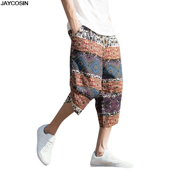 

klv men's pants summer wide breasted harem cotton linen wide-leg pajamas loose cropped trousers baggy 9501, Black