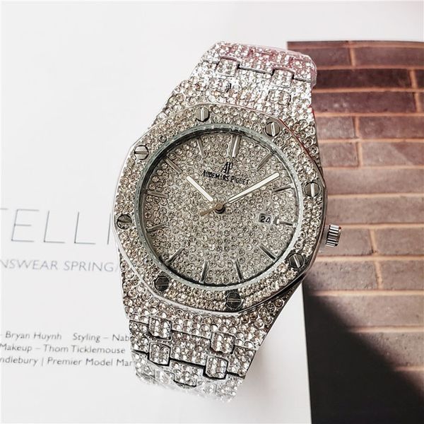 

colors mens fashion watch royal oak luxury designer diamond iced out watches stainless steel bling quartz ap movement party wristwatch sd01, Black;brown