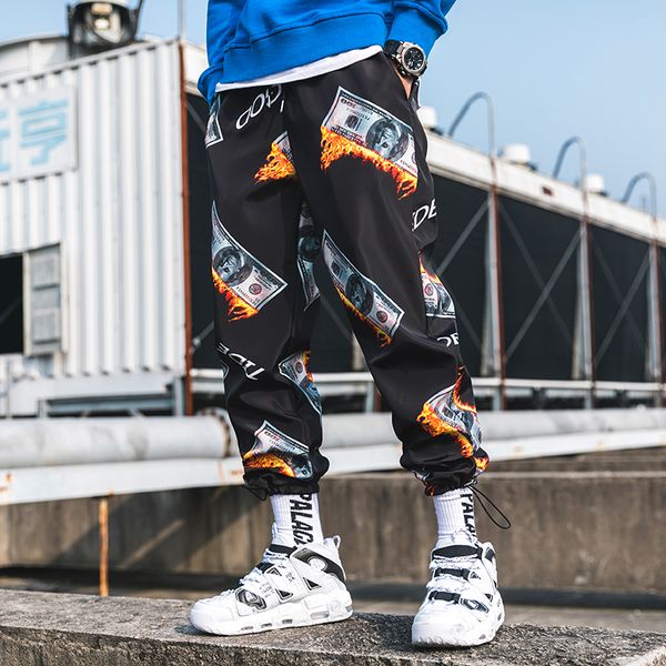 

2019 new fashion hip hop pencil pants men's sweatpants joggers trousers summer streetwear casual elastic waist men harem pants, Black