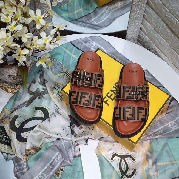 

2020 fend rubber slide sandal floral brocade f f men slipper gear bottoms flip flops striped beach causal slipper for man 36-45, Black