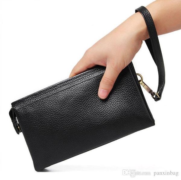 

2019 new genuine leather wallet with litchi pattern leather handbag, Red;black