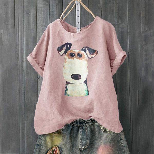 

fashion women cotton large size blouses summer cartoon dog shirt casual blusas mujer de moda 2020, Black;blue