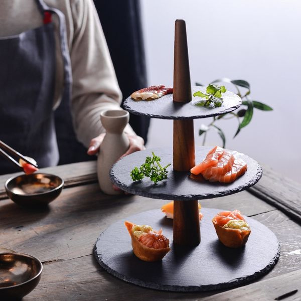 

promotion japanese rock three-layer plate and wind sushi dessert tray plate multi-layer cake l