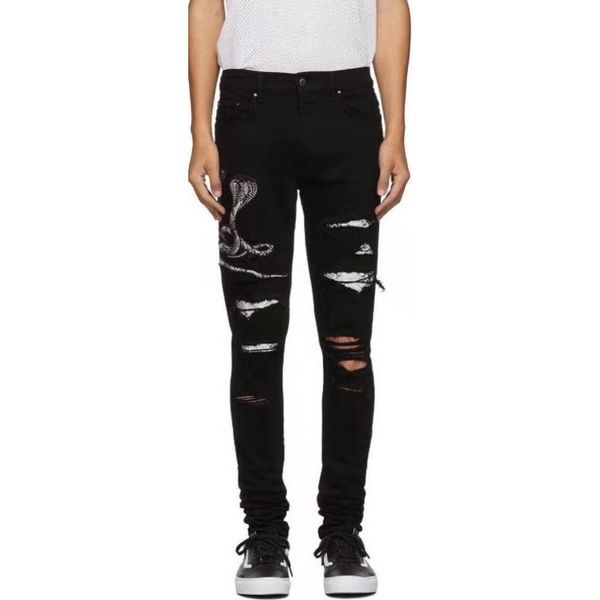 

wholesale-mens designer jeans skinny straight slim elastic luxury denim fit biker jeans pants long pants ripped stylish slim jeans, Blue