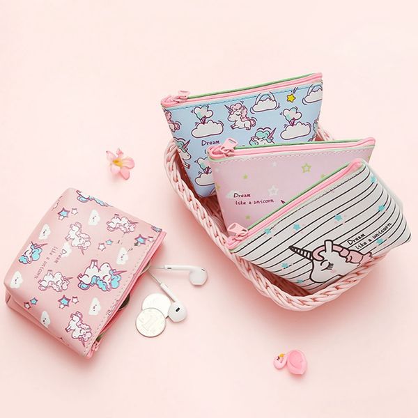 

bags for women unicorn coin purses holder kawaii animal unicorn flamingo mini change wallet small bag kids zipper pouch gift, White