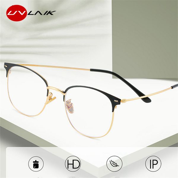 

uvlaik anti-blue light glasses frames women men ultralight alloy metal frame transparent brand design working glasses, Silver