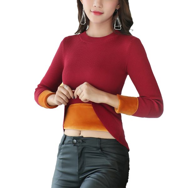

new fashion women winter warm long sleeve solid knitted pullover sweaters with velvet crochet sweater female high quality, White;black