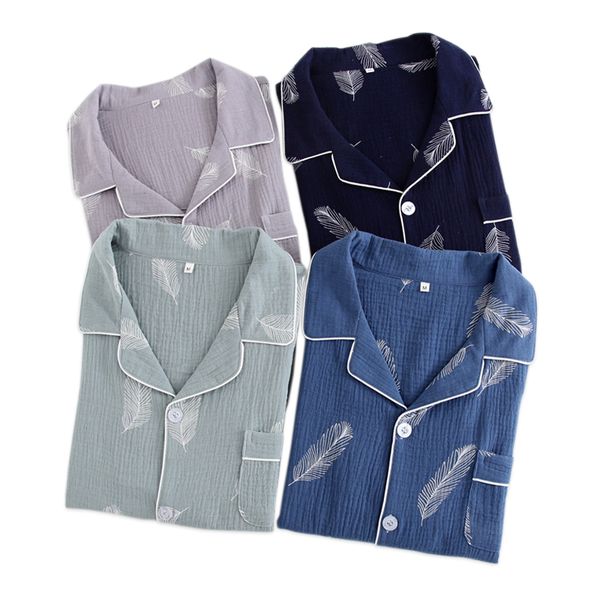 

korea fresh feather pijama hombre 100% crape cotton pajama sets men spring casual male long sleeve cozy fashion pyjamas homme, Black;brown