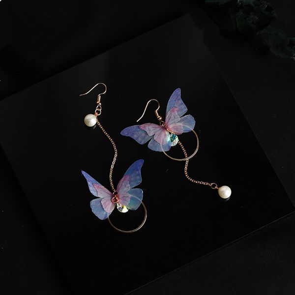 

korea retro asymmetrical luxury earrings exquisite butterfly imitation pearl alloy long wings earrings for women gift two styles