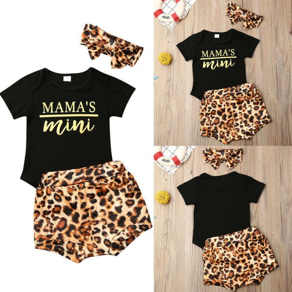 

focusnorm 0-18m 3pcs newborn baby girl boy outfits clothes set short sleeve romper+tutu leopard shorts pants set, White