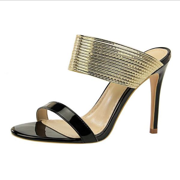 

new sandal party shoes women open toe thin high heels buckle strap stilettos sandals women stripper pole dance heels slippers, Black