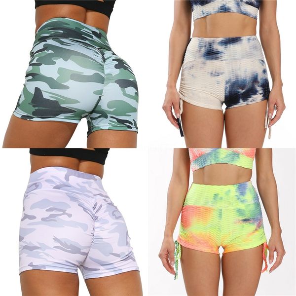 

ready stock new women's hip high waist tie-dye printing wrinkles exercise running yoga shorts #794, White;black