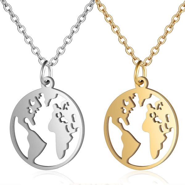 

high polish stainless steel map pendant necklace for women earth day friend wanderlust outdoor necklace, Silver