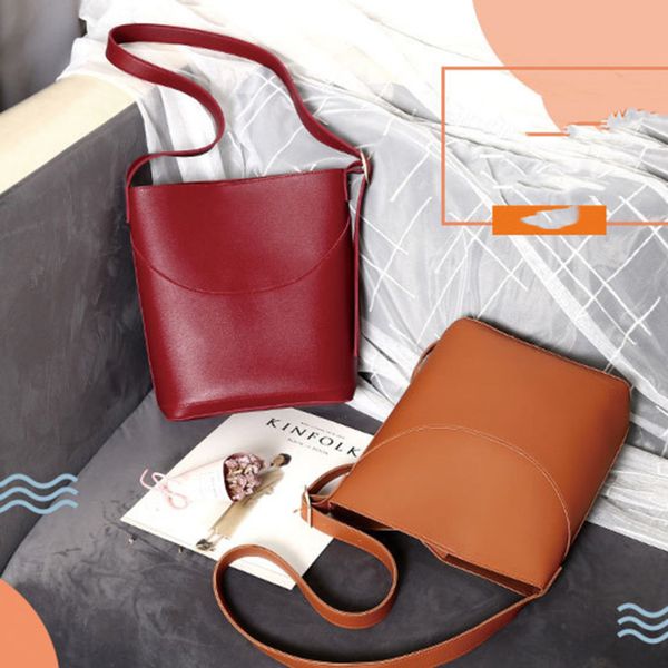 

2020 new casual bucket package women handbag large capacity shoulder bags pu crossbody solid color messenger