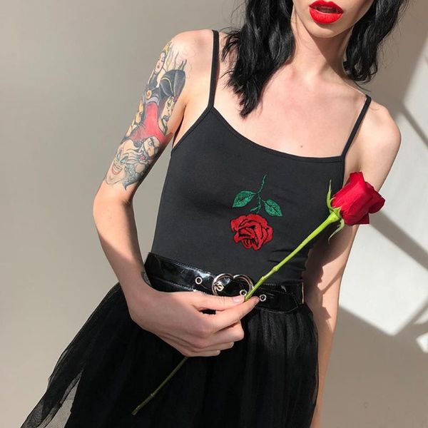 

rose embroidered black crop women backless sleeveless crop shirt camis 2020 summer vest, White