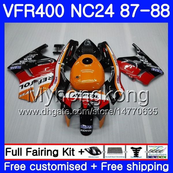 Corpo per HONDA RVF400R VFR400 R NC24 V4 RVF400RR VFR400R 87 88 267HM.1 RVF VFR 400 R VFR400RR VFR 400R 1987 1988 Kit carenatura arancione Repsol