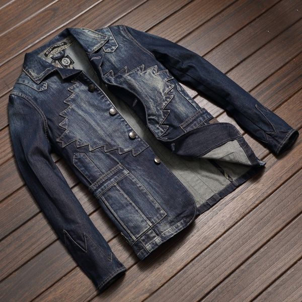 

autumn men slim fit denim suits jacket harajuku embroidery outwear coat new fashion cowboy streetwear biker jacket, Black;brown