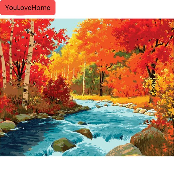 

картина по номерам осенний пейзаж настенное искусство картина по номерам дерево рисунок холст акрил ручная роспись подарок домашний декор