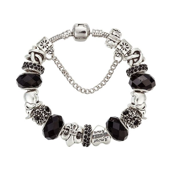 

brand fashion luxury for pandora black coloured glaze bracelet black magic purple coloured glaze diy drops oil flowers bracelet