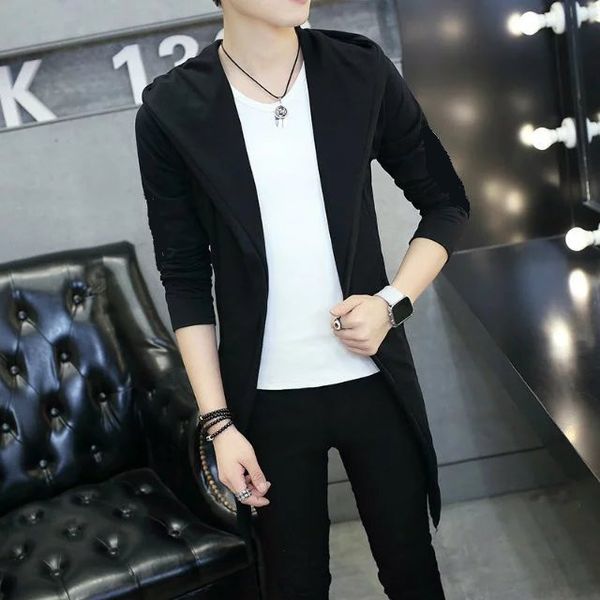 

лето men's duster средней длины gd g-dragon стиль знаменитости пальто корейского стиля шинель студенты thin осень мантия зима, Black