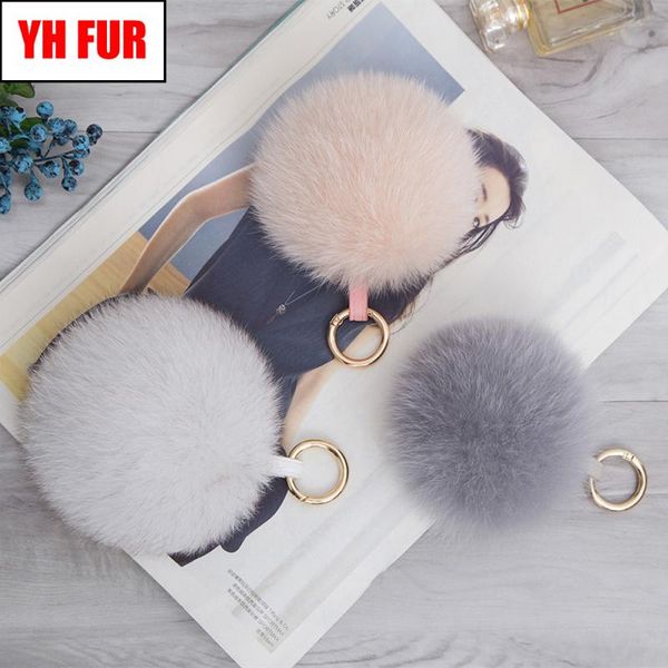 

brand big size 15cm real fur ball pom poms girls real natural fur pompom car keychain women bag key chains ring pendant, Silver