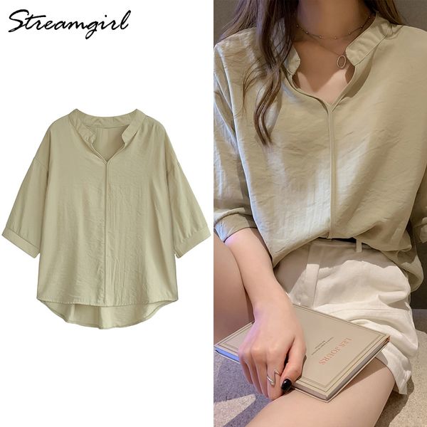 

women's blouses & shirts women summer v-neck short sleeve shirt ladies chiffon green vintage plus size for 4xl blouse, White