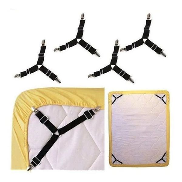 Elementi di fissaggio per lenzuolo, 4 pezzi Bretelle elastiche triangolari regolabili Cinghie di supporto per pinze Clip per lenzuola, coprimaterassi, cuscino del divano (4