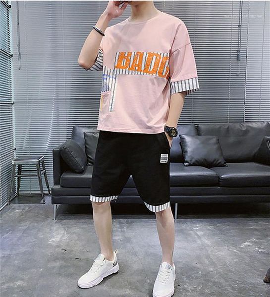 

panelled suits mens sports loose sets fsahion casual clothes teenagers streetwear 2pcs tracksuits summer designer letter print striped, Gray