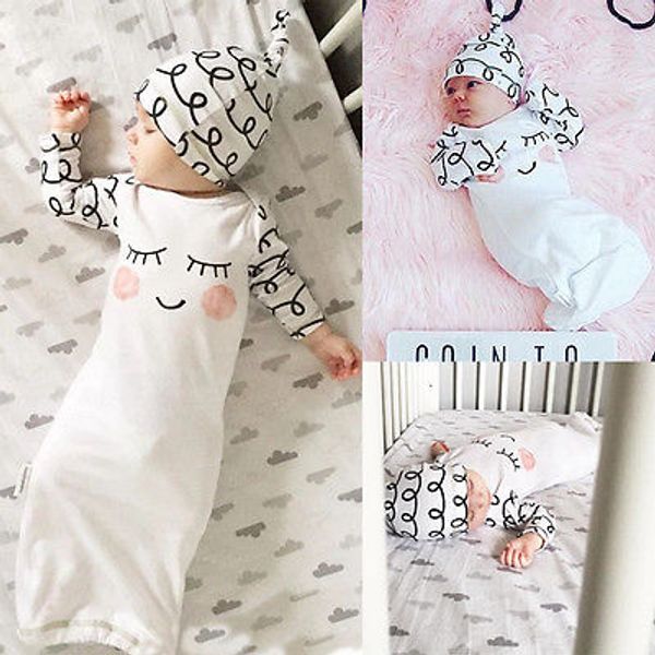 

cute newborn infant baby girls eyes rosy cheeks sleeping bags rompers hats sets clothes outfit baby gown hat 2pcs clothing, Red;yellow