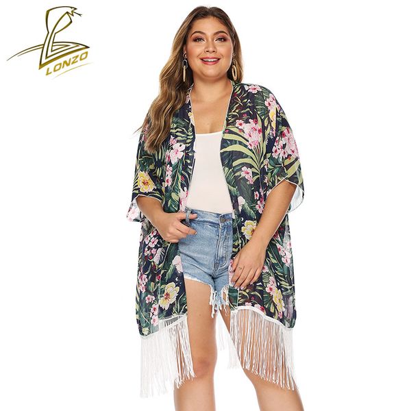 

lonzo new loose long tassel cardigan women' fashion printing sunscreen shirt lcp50, Blue;gray