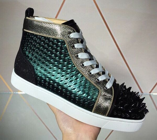 

new luxury designer sneakers men women casual shoes party dress high-cut studded spikes platforms red bottom leisure trainer footwear 35-46, Black