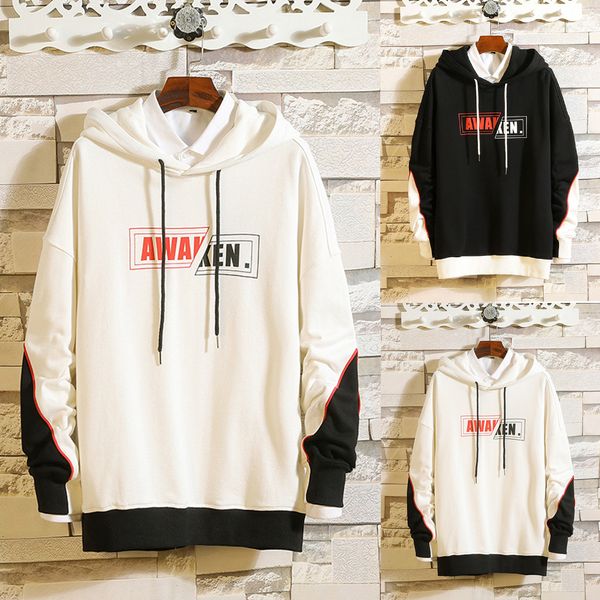 

autumn winter letter printing hoodies men's sweatshirts men's autumn winter casual long sleeved hooded sweater blouse, Black